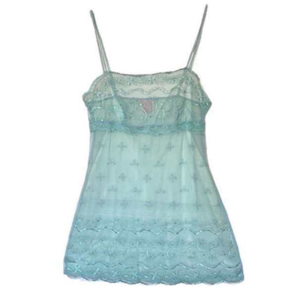 Victoria’s Secret Sheer Mini Dress Green Mint Slip Embroidery Eyelets Holiday S - Picture 16 of 17